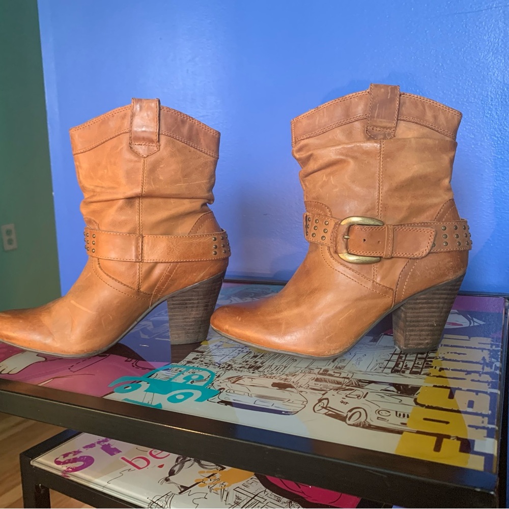 Women's Tan Leather Ankle Boots